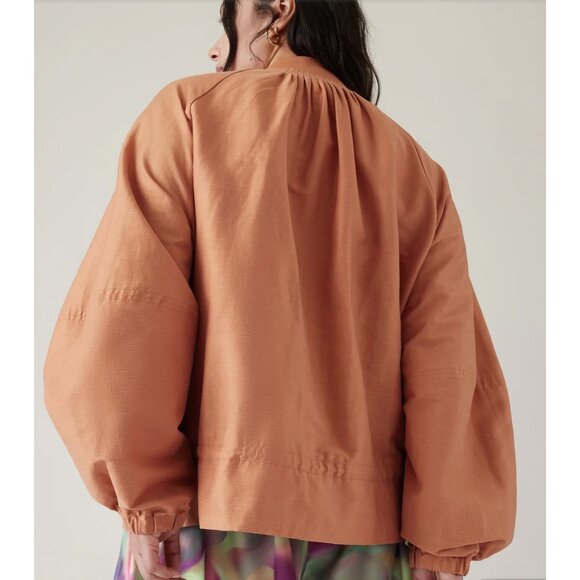 ATHLETA X ALICIA KEYS Enlighten Up Linen Bomber Jacket in Clay Orange - Size 2X - Picture 2 of 15